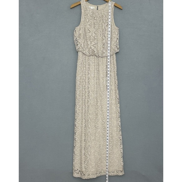 London Times Women Dress 6 Beige Crochet Lace Sheer Lined Maxi Boho Beach Hippie - Picture 8 of 13